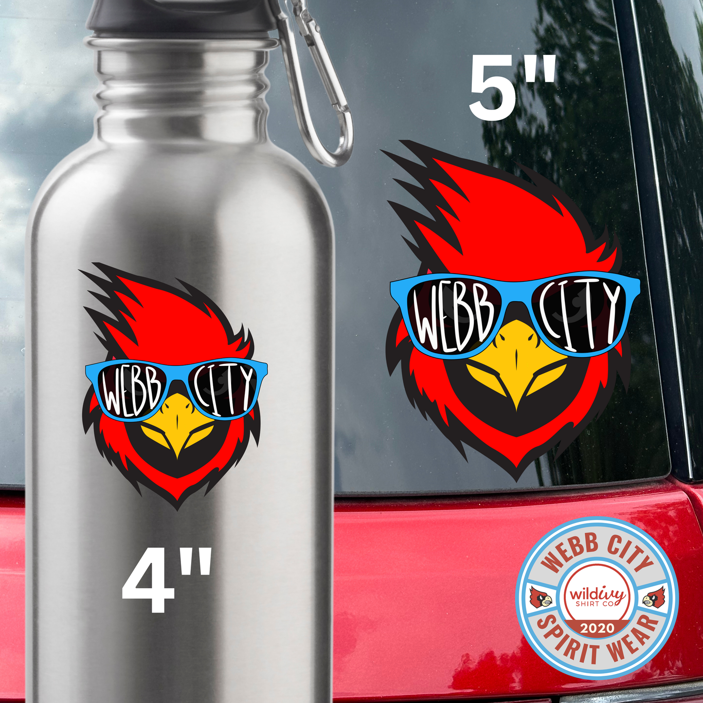 Permanent Decal: Sunglasses Cardinal 4"