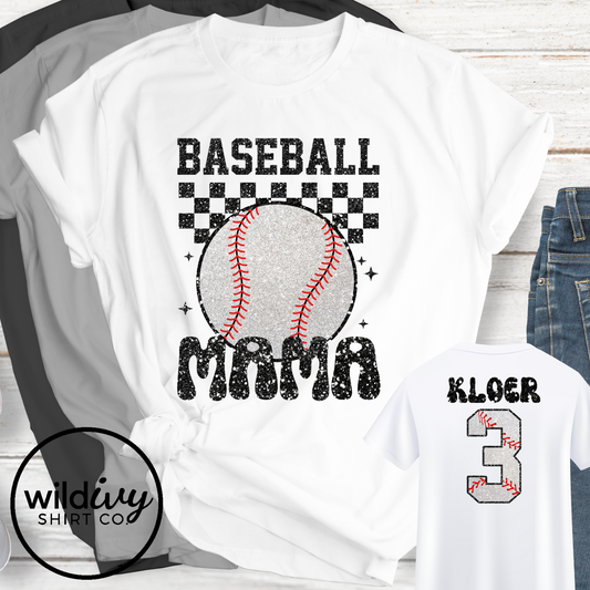 CUSTOM Faux Glitter Baseball Mama CHOOSE YOUR NAME AND NUMBER