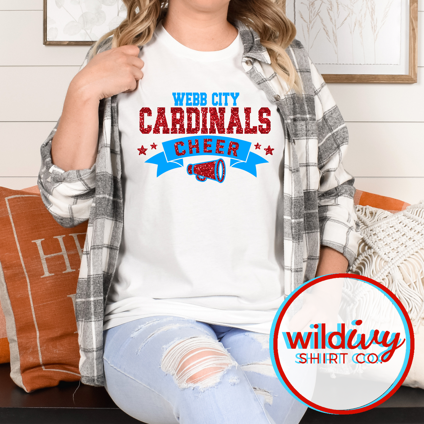 Faux Glitter Webb City Cardinals Cheer