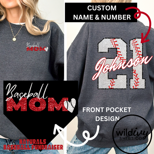 CUSTOM Faux Glitter Baseball Mom CHOOSE YOUR NAME AND NUMBER