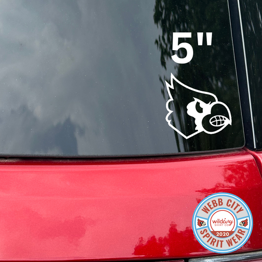Permanent Decal: Cardinal Head White Outline 5"