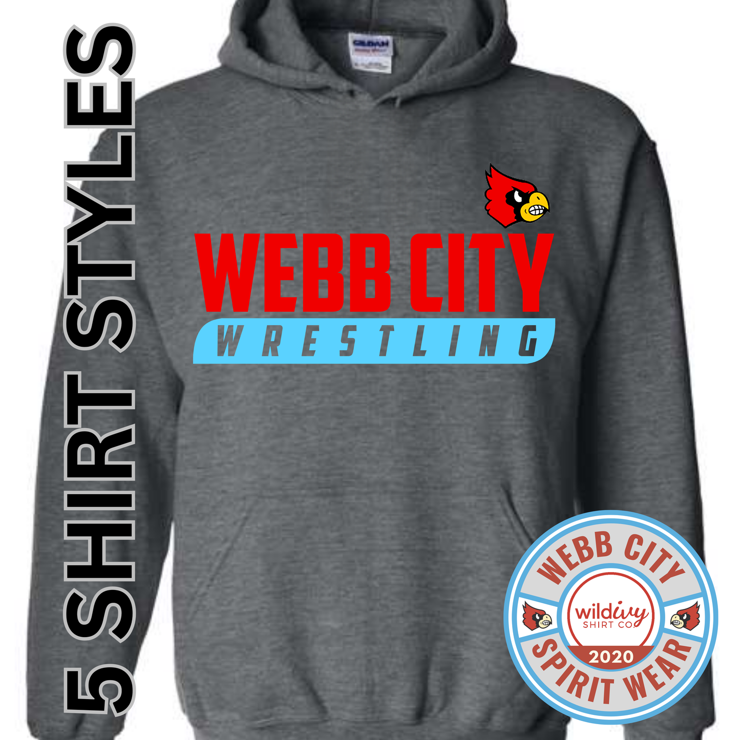 2025-26 WCJH Wrestling (Webb City On Grey) 5 SHIRT STYLES TO CHOOSE FROM!